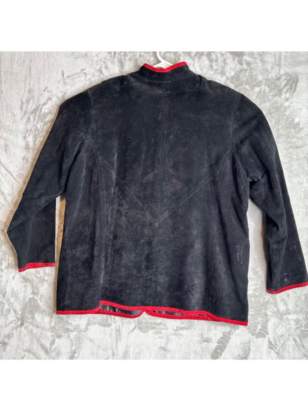 Linea by Louis DellOlio Womens Embroidered Suede Leather Jacket 1X Black Red - Picture 7 of 10